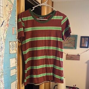 Toad&Co Green and Rust Striped Ringer TShirt